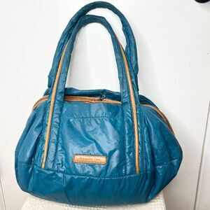 Christopher Kon Blue Nylon Weekender Tote Duffle Satchel Puffer